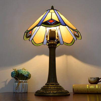 Traditional Tiffany Conic Aluminium Alloy Glass 1-Light Table Lamp For Bedside