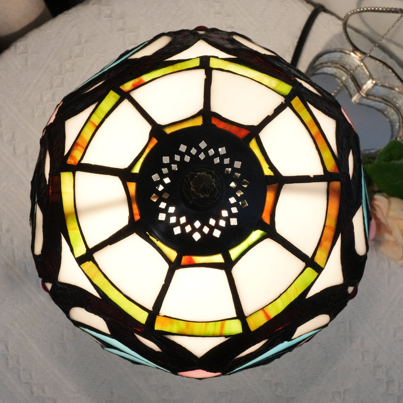 Traditional Tiffany Blue Heart Half Circle Stained Glass Resin 1-Light Table Lamp For Bedroom