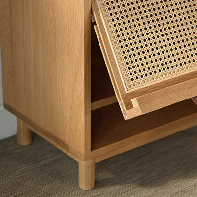 Contemporary Nordic Rectangular Wood Rattan End Table 1-Drawer For Living Room