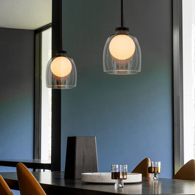 Modern Minimalist Cylinder Orb Glass 1-Light Pendant Light For Living Room