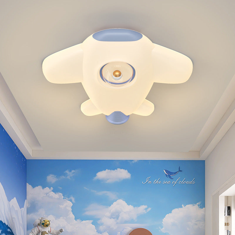 Contemporary Creative Iron PE Cartoon Airplane Design LED Kids Flush Mount Ceiling Light For Bedroom