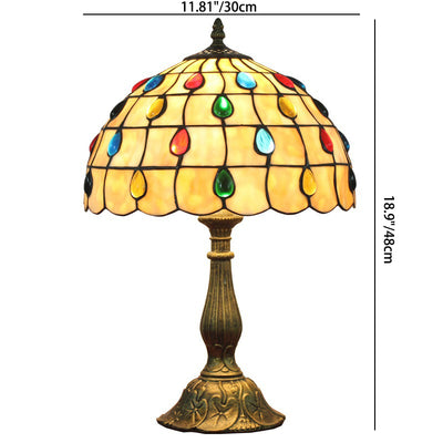 Traditional Tiffany Round Dome Lattice Aluminum Stained Glass 1-Light Table Lamp For Bedroom