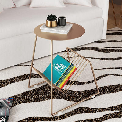 Contemporary Scandinavian Round Tabletop Iron Coffee Table 1-Shelf For Living Room