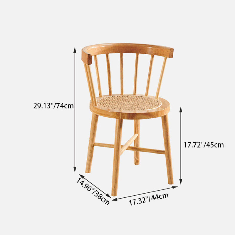 Traditional Chinese Bent Round Rattan Solid Wood Dining Chair Backrest Armless For Dining Room