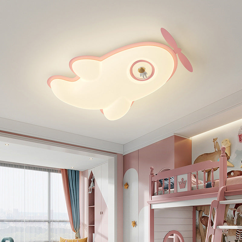 Contemporary Nordic Kids Iron PE Plane LED Flush Mount Ceiling Light For Bedroom