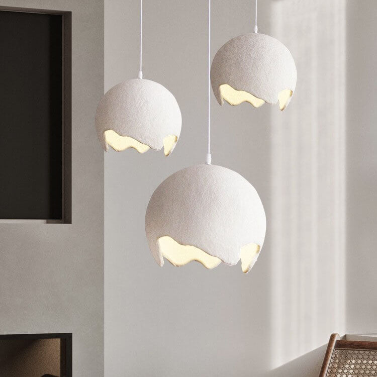 French Modern Cream Eggshell Shape Resin Iron 1-Light Pendant Light