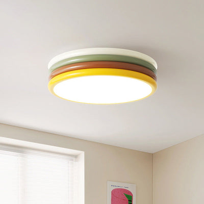 Contemporary Creative Iron Acrylic Round Hamburger LED Flush Mount Ceiling Light For Bedroom