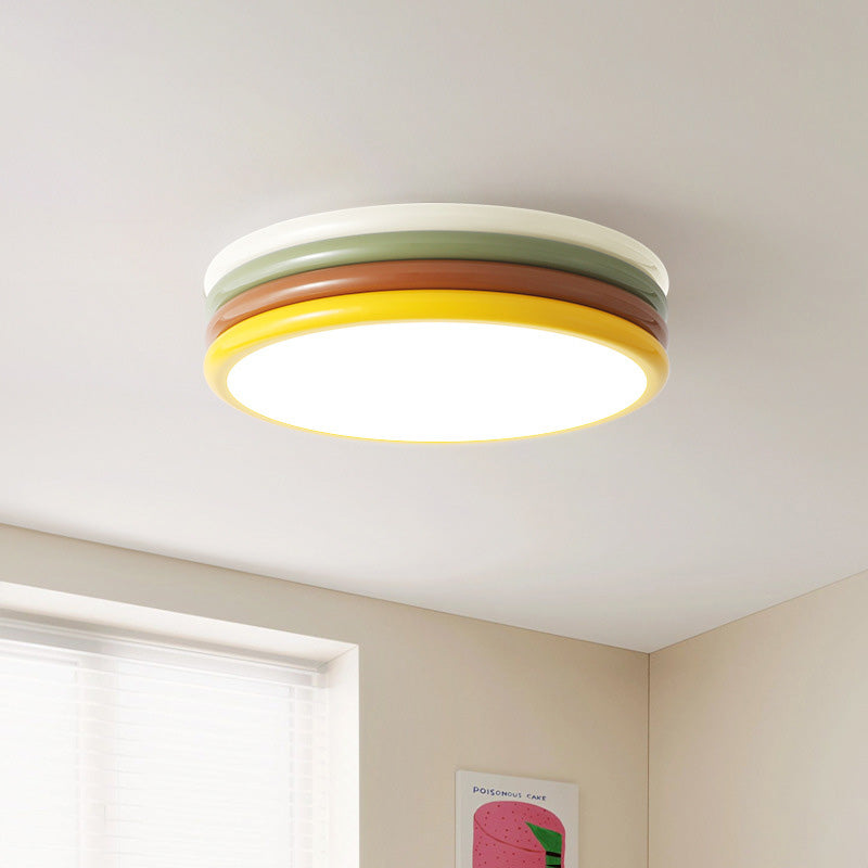 Contemporary Creative Iron Acrylic Round Hamburger LED Flush Mount Ceiling Light For Bedroom