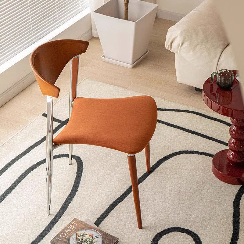 Contemporary Retro Beech Wood Iron Velvet Sponge Square Curved Dining Chair Backrest For Dining Room