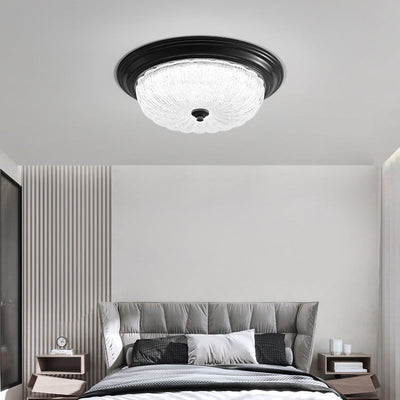 Contemporary Nordic Round Strip Crystal Glass Copper LED Flush Mount Ceiling Light For Bedroom