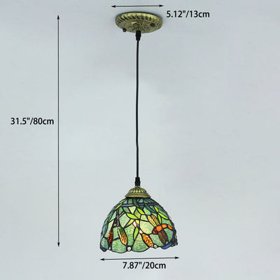 Traditional Tiffany Half Round House Pyramid Iron Glass 1-Light Pendant Light For Bedroom