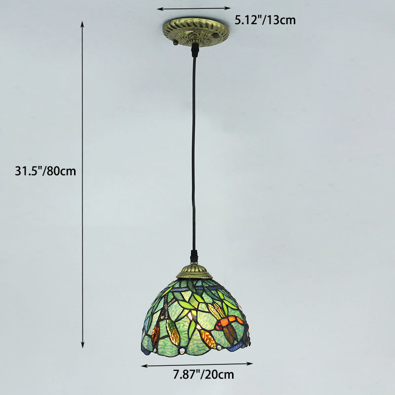 Traditional Tiffany Half Round House Pyramid Iron Glass 1-Light Pendant Light For Bedroom