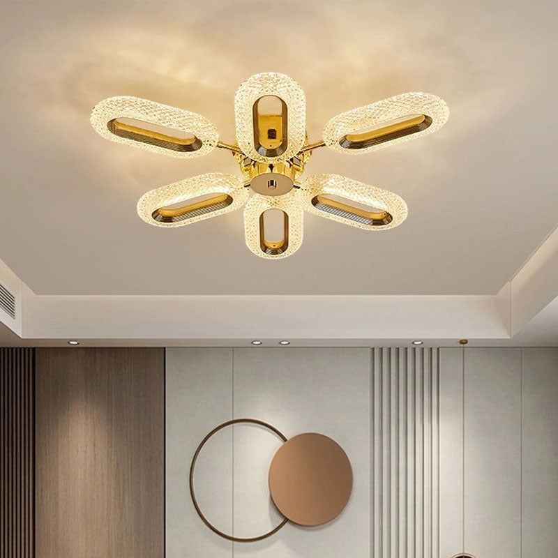 Plafonnier semi-encastré à LED acrylique en alliage de zinc et de fer ovale de luxe moderne pour le salon 