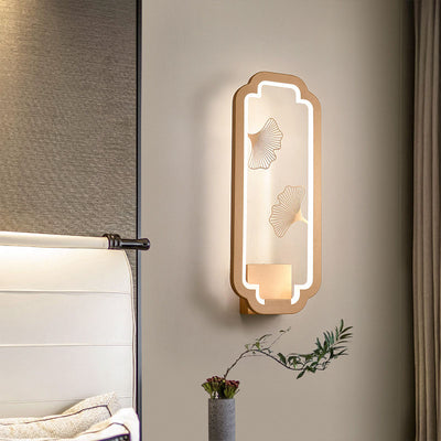 Traditional Chinese Rectangle Striped Lotus Leaf Iron Acrylic LED Wall Sconce Lamp For Bedroom