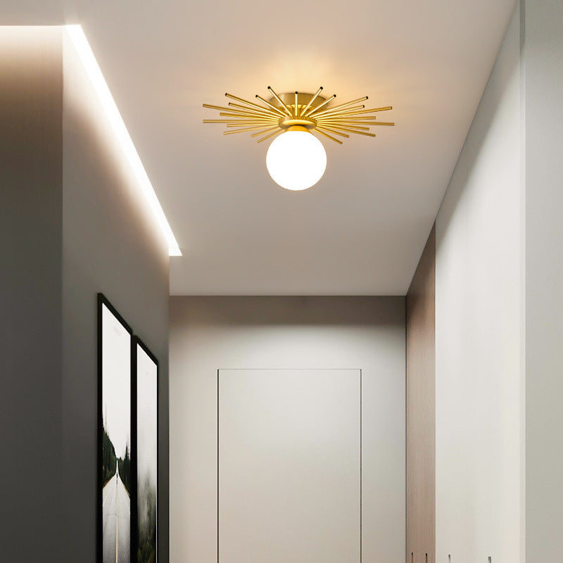 Contemporary Creative Round Copper Glass Semi-Flush Mount Ceiling Light For Living Room