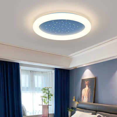 Modern Simplicity Iron Acrylic Round Starry Sky LED Flush Mount Ceiling Light For Bedroom