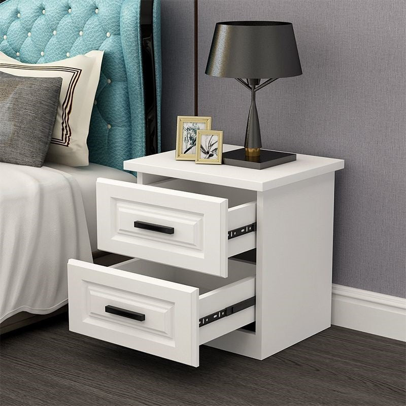 Modern Minimalist Rectangular Desktop Metal Artificial Panel Nightstand 2-Drawer For Bedroom