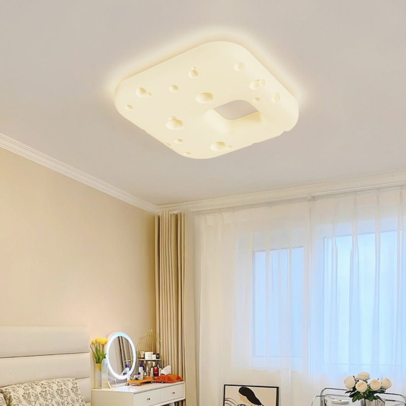 Contemporary Nordic Cream Cookies Design Square PE Shade LED Flush Mount Ceiling Light For Living Room