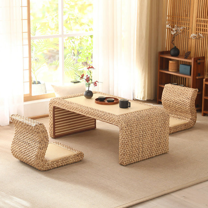 Traditional Japanese Rectangular Rattan Wooden Frame Tatami Coffee Table For Living Room