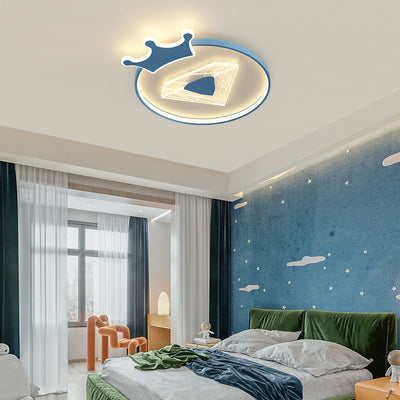 Modern Art Deco Crown Diamond Round Acrylic Iron LED Flush Mount Ceiling Light For Bedroom