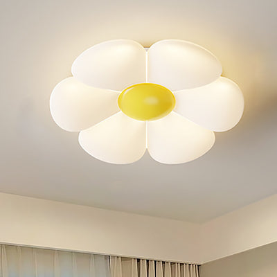 Contemporary Creative Daisy Flower PE Iron LED Flush Mount Ceiling Light For Bedroom