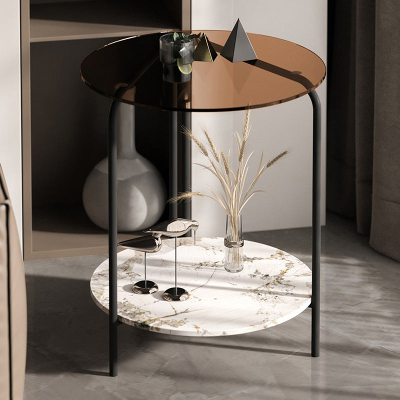 Contemporary Simplicity Round Glass Top End Table 2-Tier For Living Room