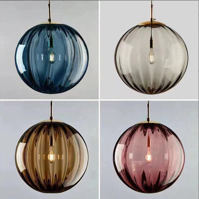 Contemporary Nordic Water-Ripple Glass Spherical Shade 1-Light Pendant Light For Living Room