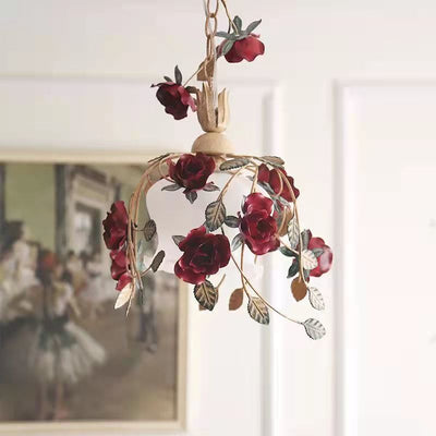 Contemporary Retro Iron Glass Rose 1-Light Pendant Light For Bedroom