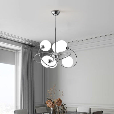 Contemporary Scandinavian Round Orb Iron Glass 6-Light Chandelier For Living Room