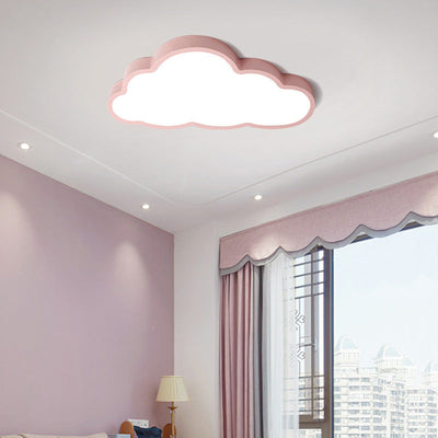 Contemporary Scandinavian Macaron Cartoon Iron PVC Cloud Shade LED Flush Mount Ceiling Light For Living Room