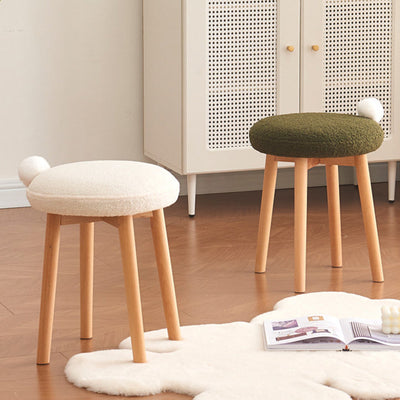 Modern Minimalist Round Lambswool Wood Vanity Stool For Bedroom