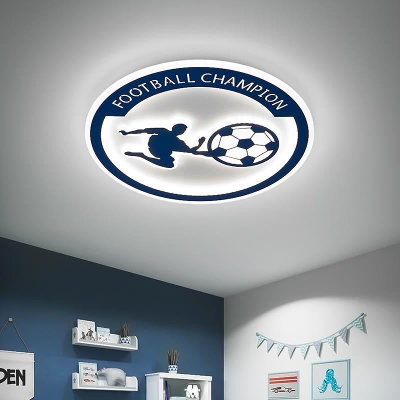 Contemporary Creative Kids Round Football Iron Acrylic LED Flush Mount Ceiling Light For Bedroom