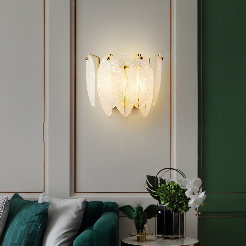 Contemporary Creative Feather Iron Glass 1-Light Wall Sconce Lamp For Bedroom