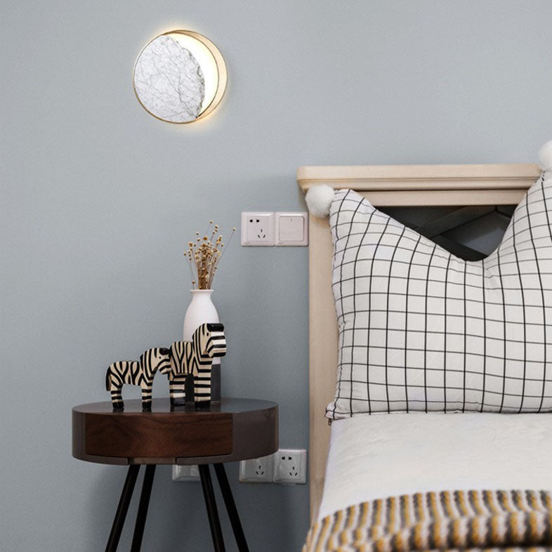 Contemporary Nordic Marble Metal Circle Ring LED Wall Sconce Lamp For Bedroom