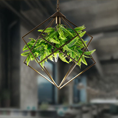 Contemporary Retro Simulated Plant Rhombus Iron 1-Light Pendant Light For Dining Room