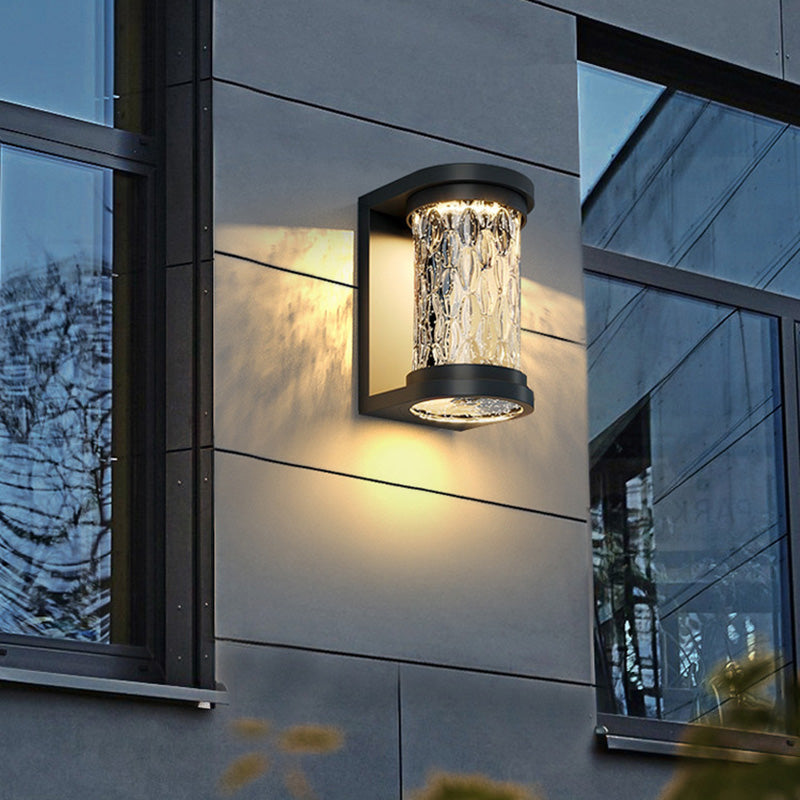 Modern Luxury Waterproof Solar Stainless Steel Glass Cylinder LED Wall Sconce Lamp For Outdoor Patio