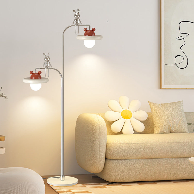 Modern Minimalist Round Spherical Iron Glass 2-Light Standing Floor Lamp For Living Room