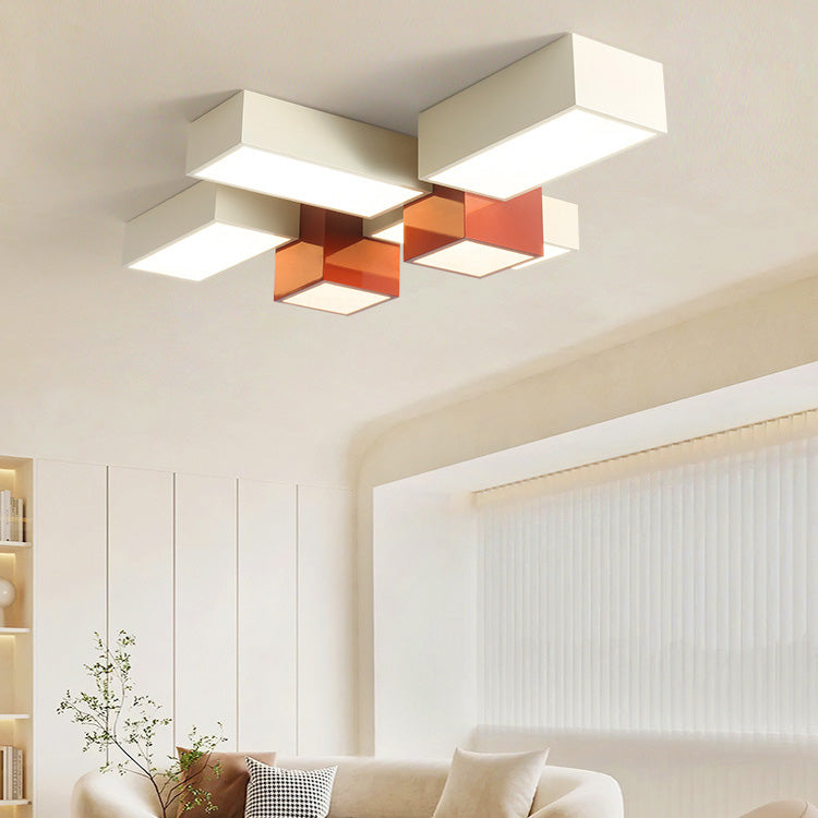 Contemporary Creative Square Hardware Acrylic LED Flush Mount Ceiling Light For Living Room