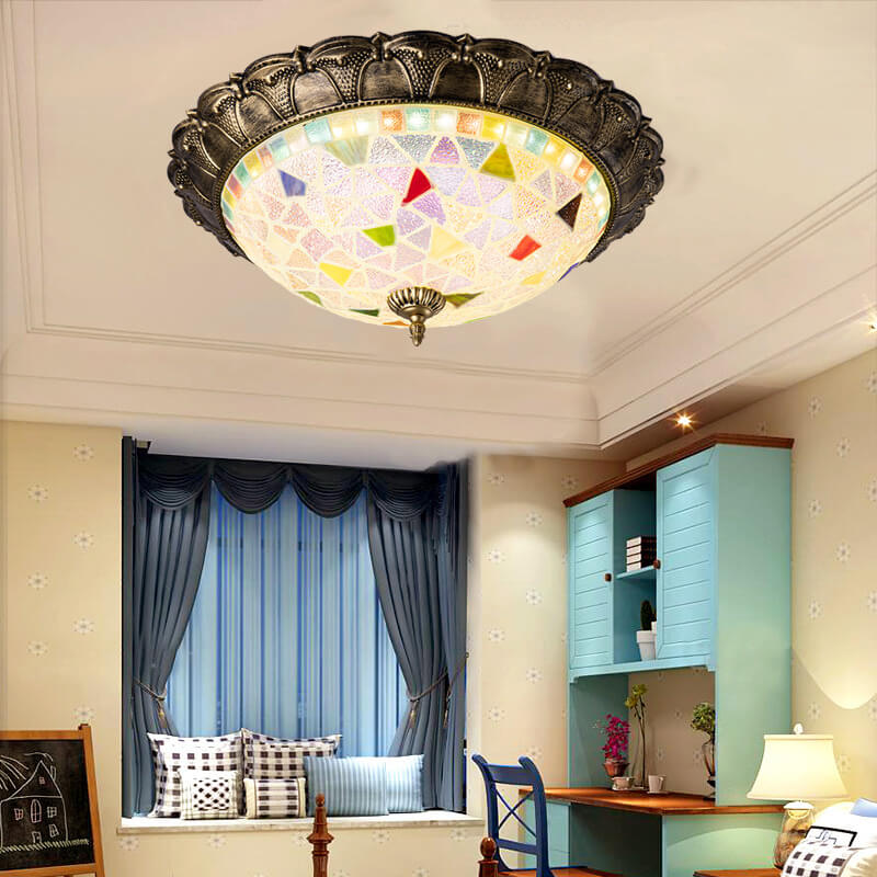 European Creative Personality Iron Glass Circle LED Flush Mount Ceiling Light