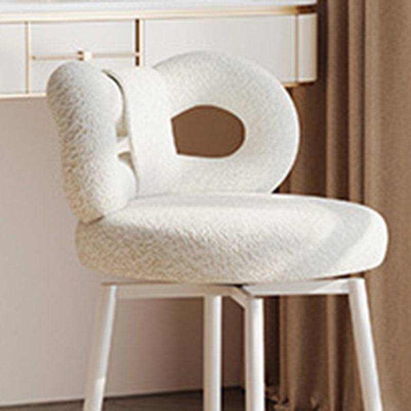 Contemporary Creative Round Upholstered Bow Lambswool Iron Vanity Stool Backrest For Bedroom