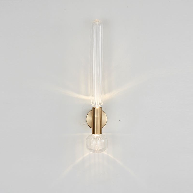 Modern Minimalist Cylinder Striped Glass Iron LED Wall Sconce Lamp For Living Room