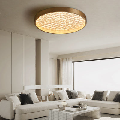 Contemporary Luxury Round Ripple Aluminum Acrylic LED Flush Mount Ceiling Light For Bedroom