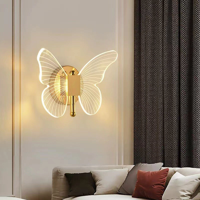 Modern Minimalist Butterfly Metal Acrylic LED Wall Sconce Lamp For Bedroom