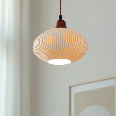 Contemporary Retro Pleated Ceramic Lantern Shade 1-Light Pendant Light For Living Room