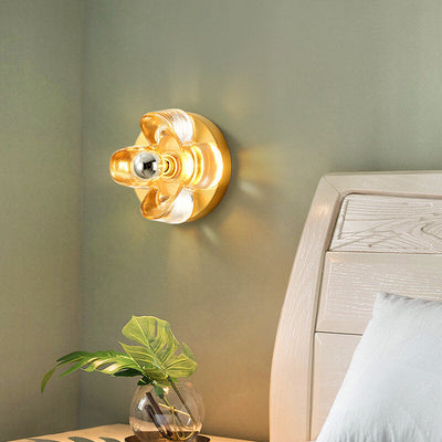 Modern Minimalist Round Square Clover Copper Glass 1-Light Wall Sconce Lamp For Bedroom