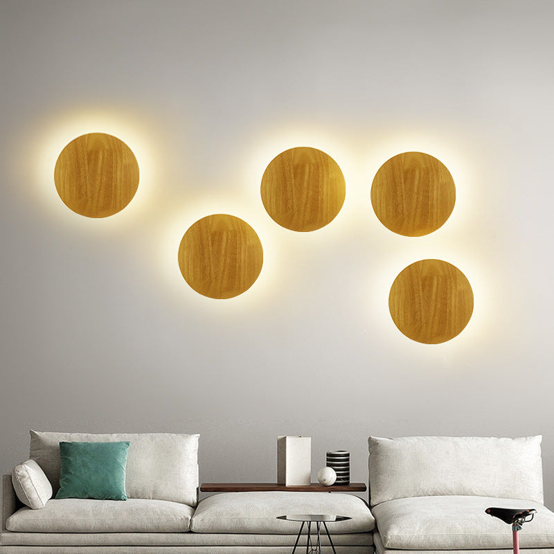 Modern Minimalist Round Irregular Oval Wood LED Wall Sconce Lamp For Living Room