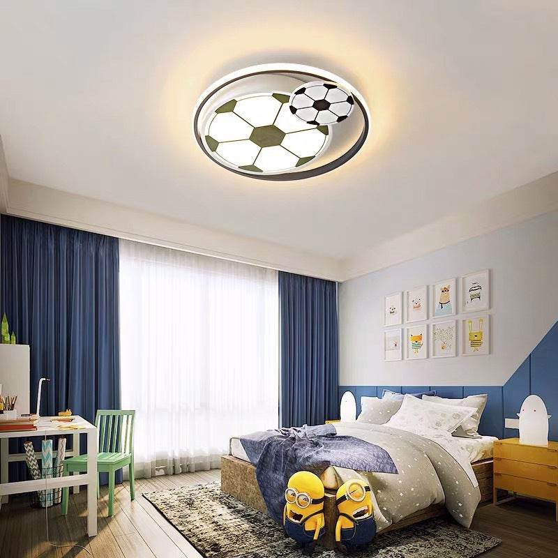 Contemporary Creative Cartoon Football Iron LED Kids Flush Mount Ceiling Light For Bedroom