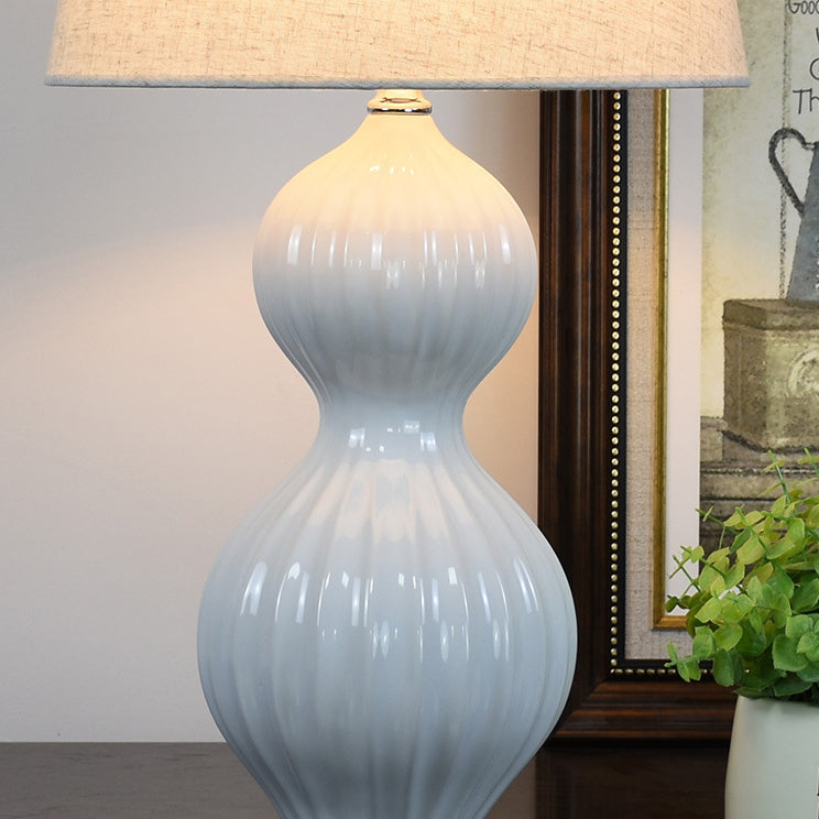 Modern Minimalist Cylindrical Gourd Shaped Fabric Ceramic 1-Light Table Lamp For Bedroom