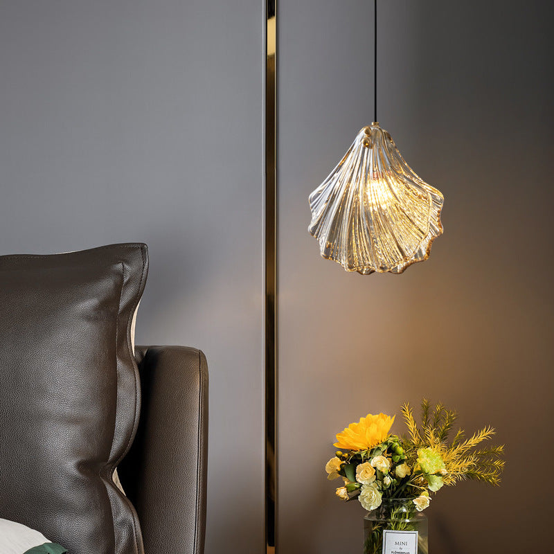 Modern Minimalist Shell All Copper Glass 1-Light Pendant Light For Bedroom