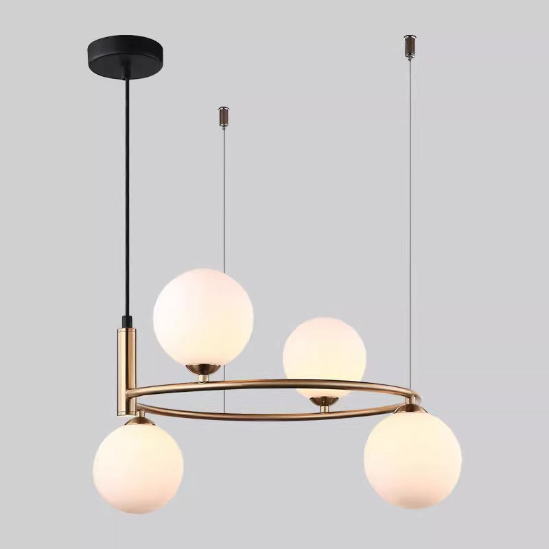 Modern Mid-Century Iron Spherical Glass Shade 4/6-Light Chandelier For Living Room